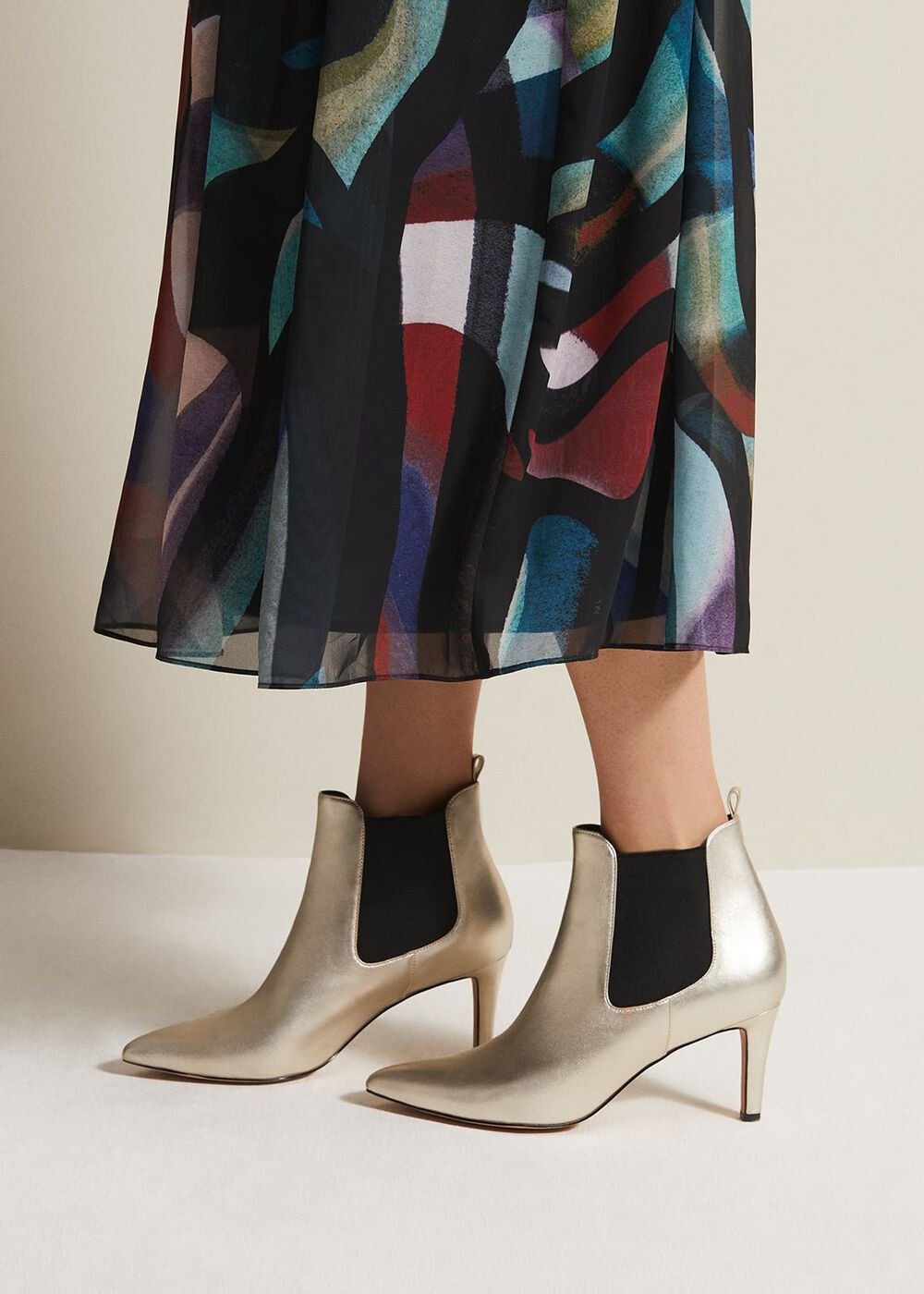 Leather Metallic Ankle Boots Gold