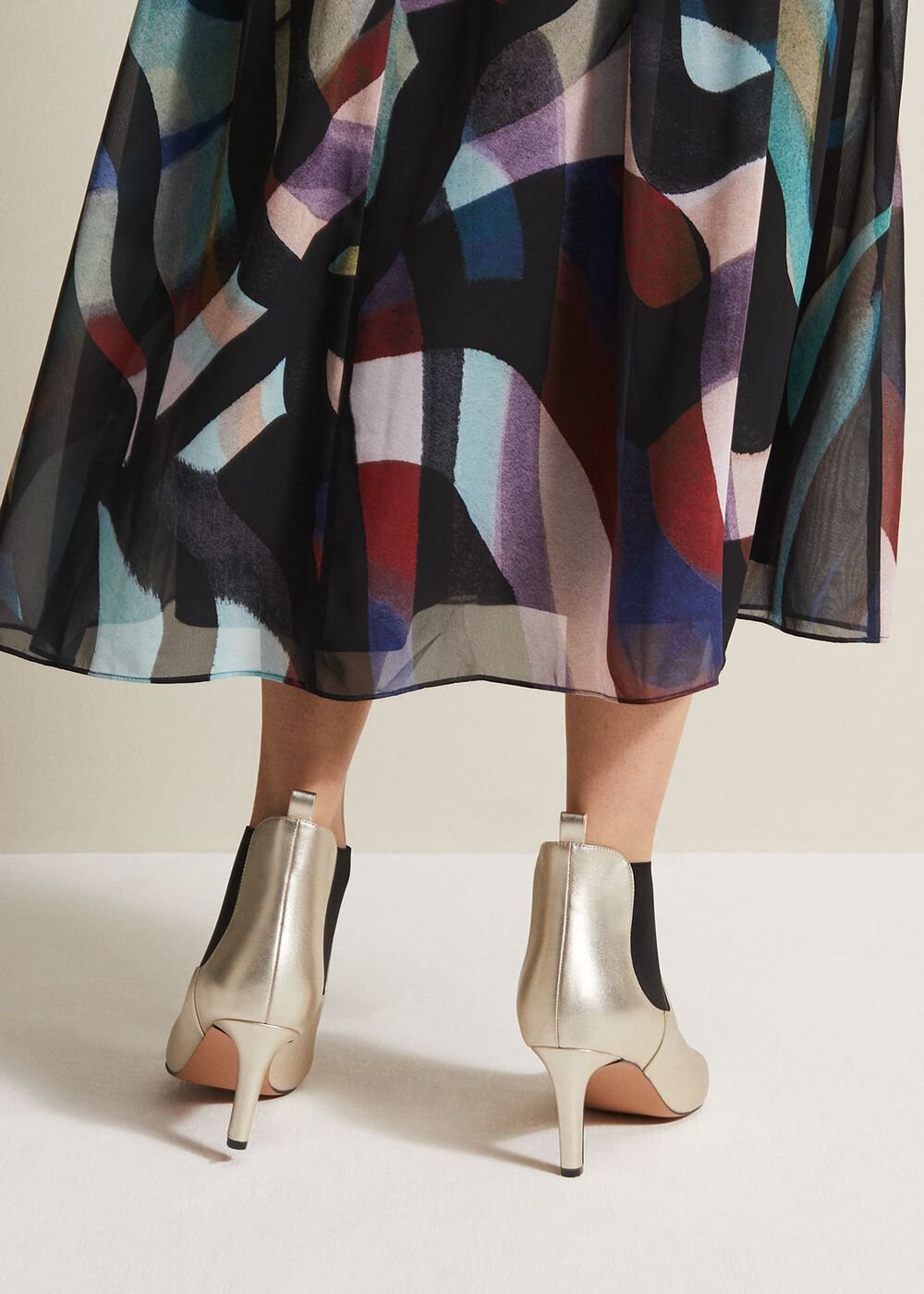 Leather Metallic Ankle Boots Gold