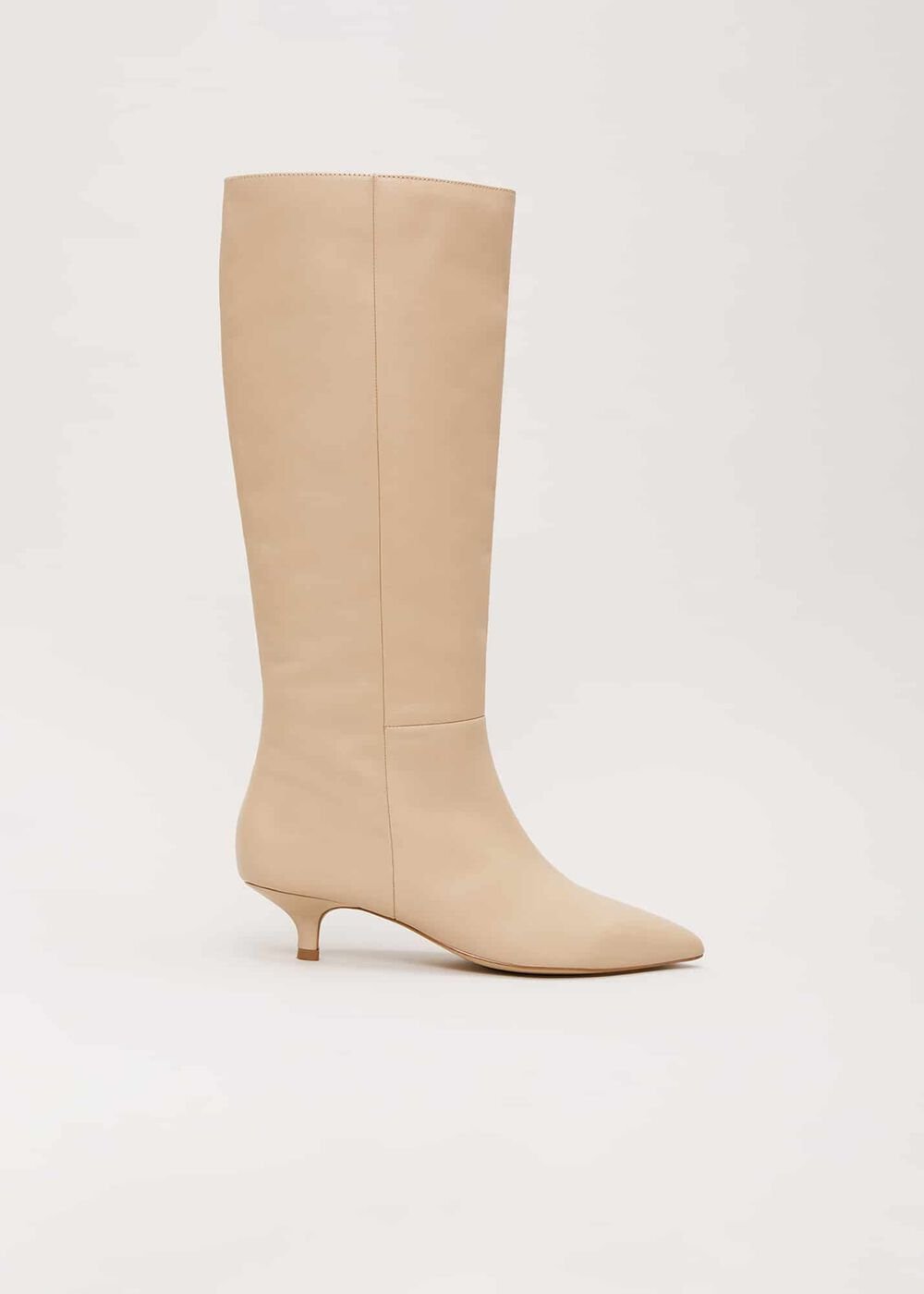 Knee High Kitten Heel Boot Cream