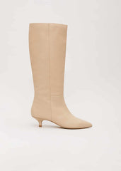 Knee High Kitten Heel Boot Cream