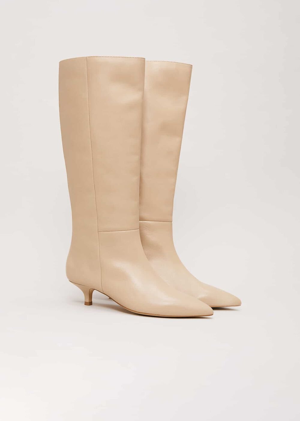 Knee High Kitten Heel Boot Cream