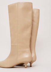 Knee High Kitten Heel Boot Cream
