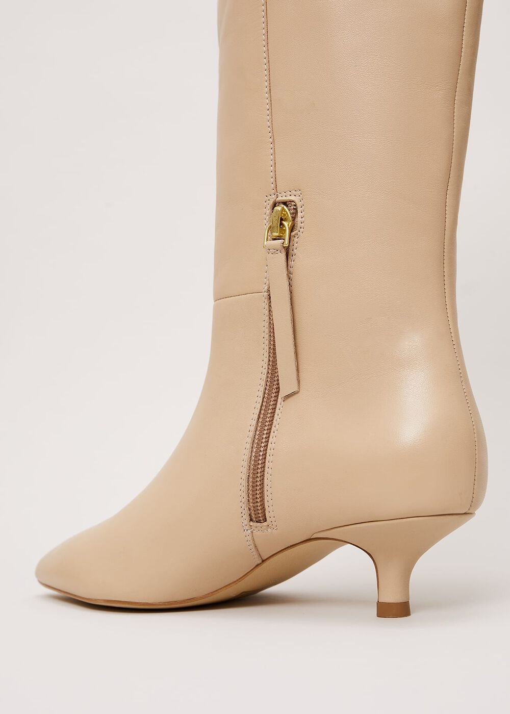 Knee High Kitten Heel Boot Cream