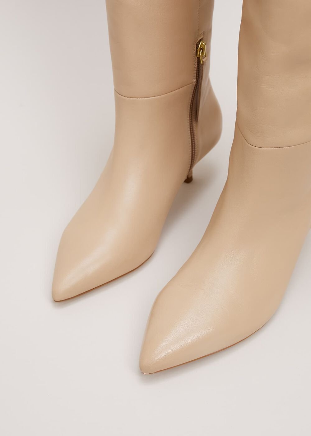 Knee High Kitten Heel Boot Cream