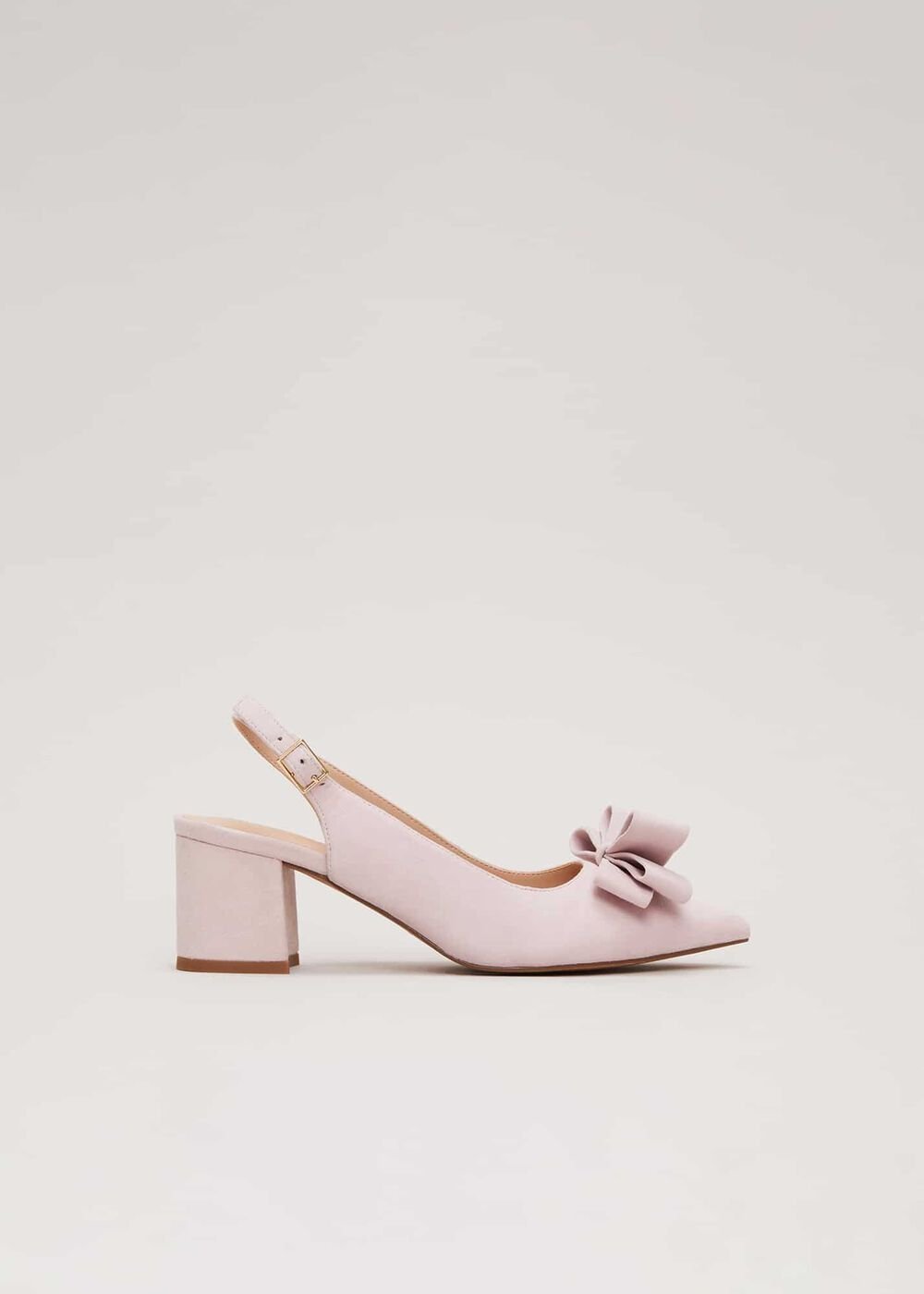 Bow Front Block Heel Shoes Pale Pink