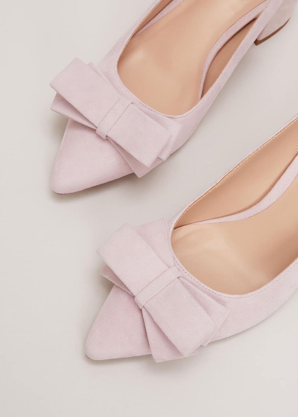 Bow Front Block Heel Shoes Pale Pink