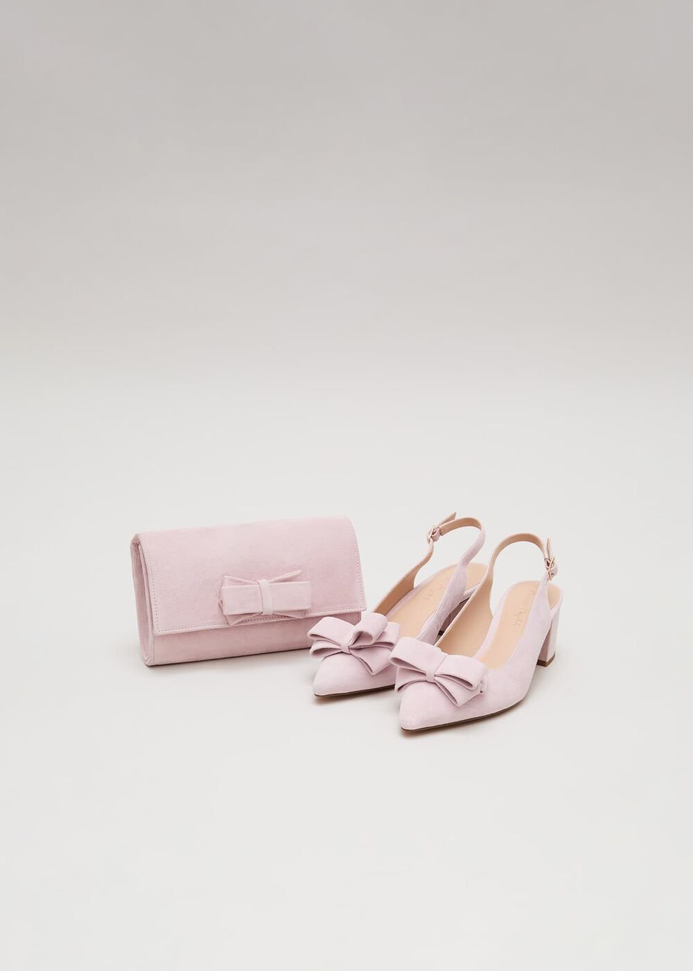 Bow Front Block Heel Shoes Pale Pink