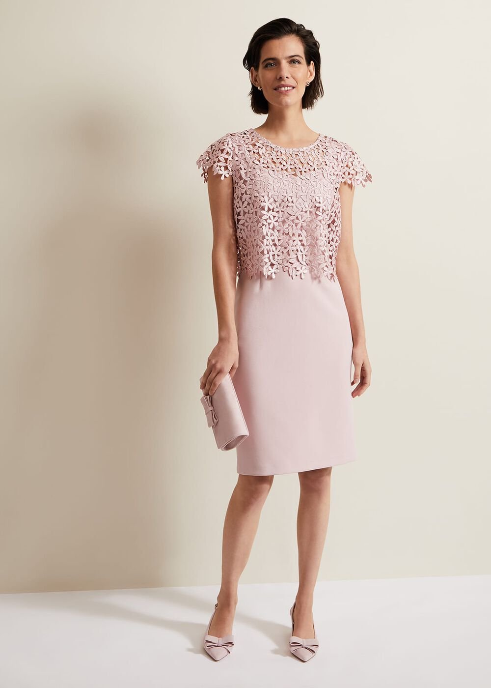 Bow Front Block Heel Shoes Pale Pink