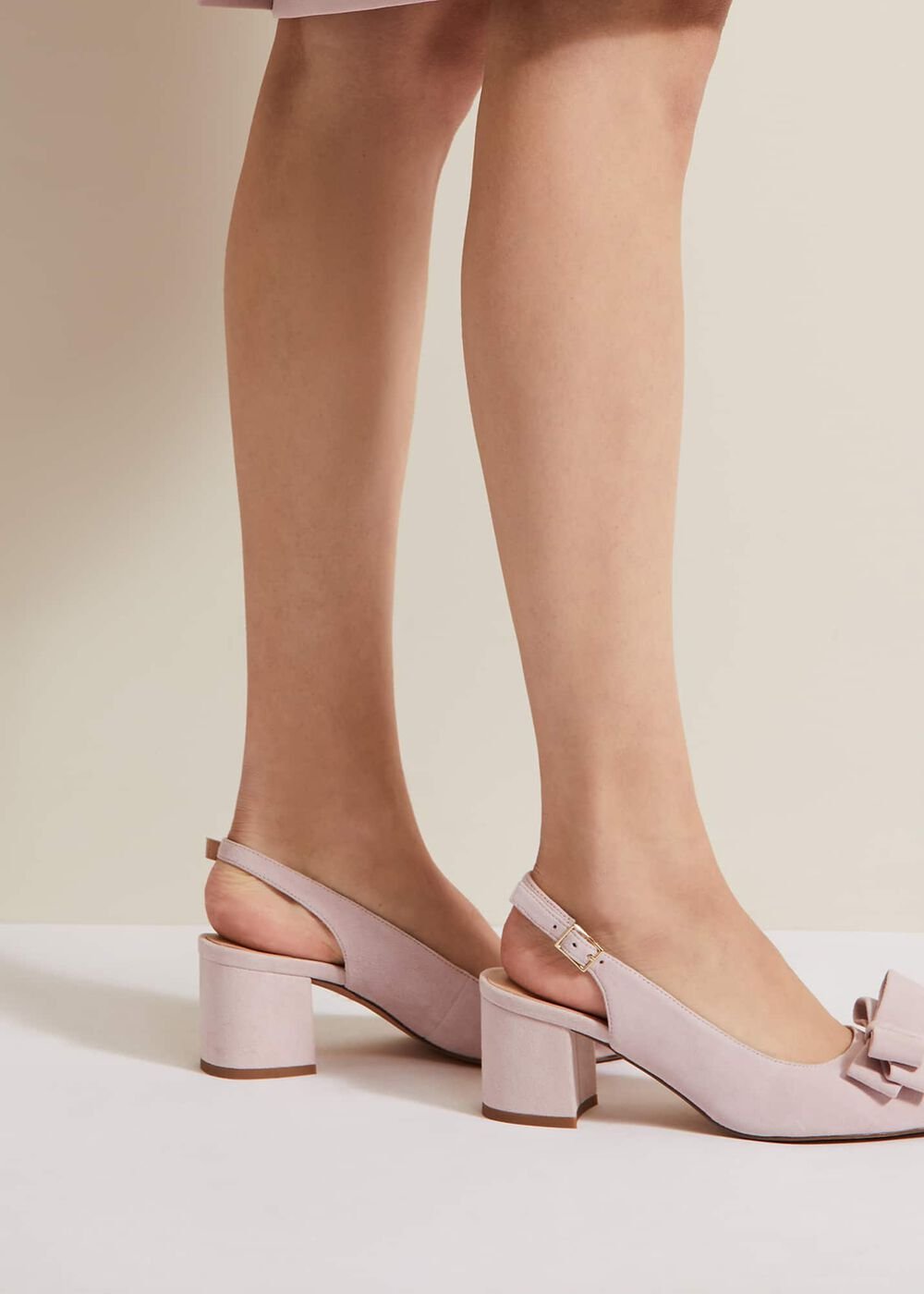 Bow Front Block Heel Shoes Pale Pink
