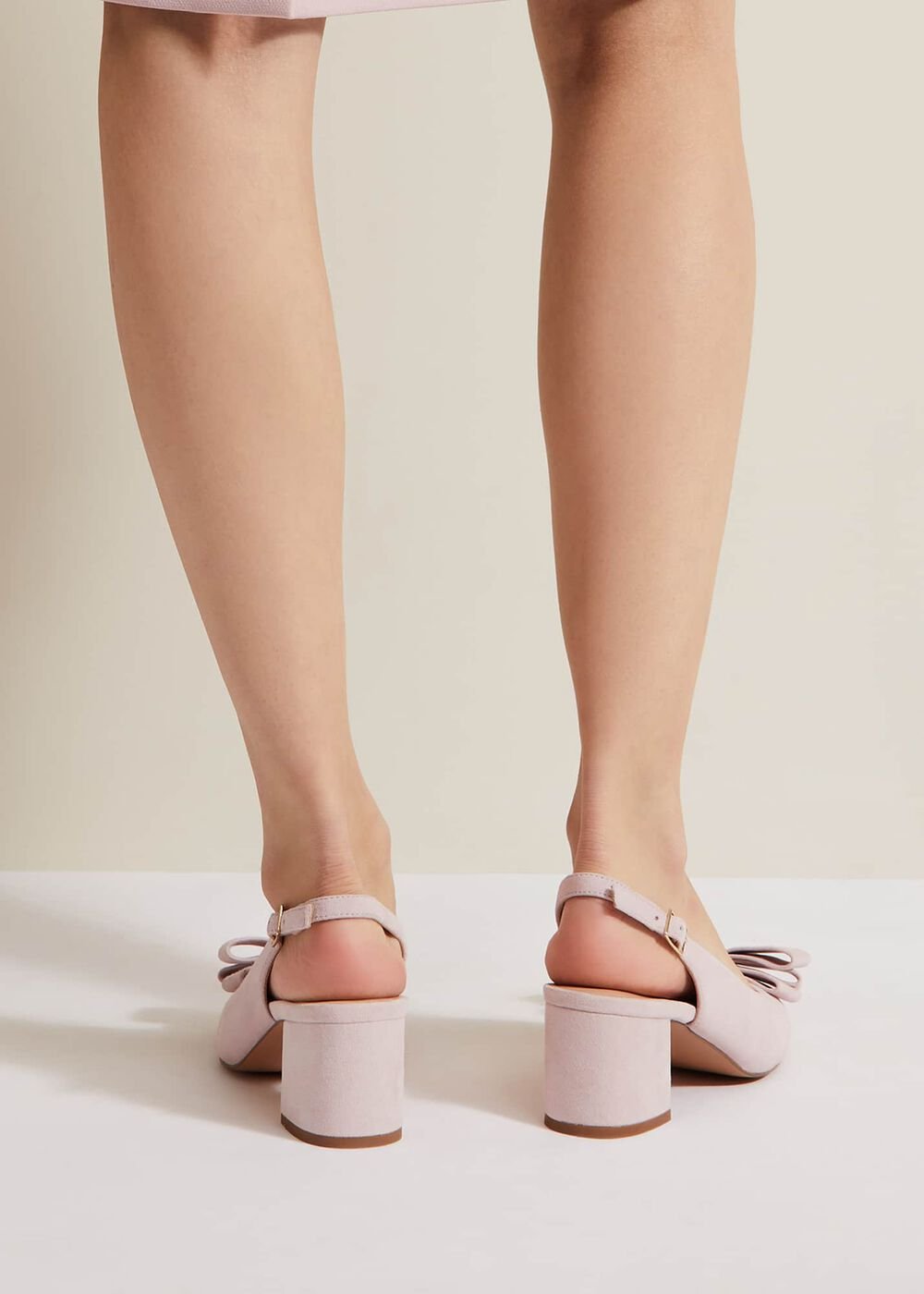 Bow Front Block Heel Shoes Pale Pink