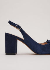 Bow Front Slingback Block Heel Shoes Navy