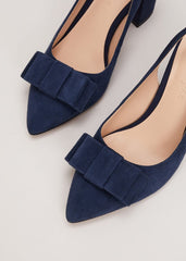 Bow Front Slingback Block Heel Shoes Navy
