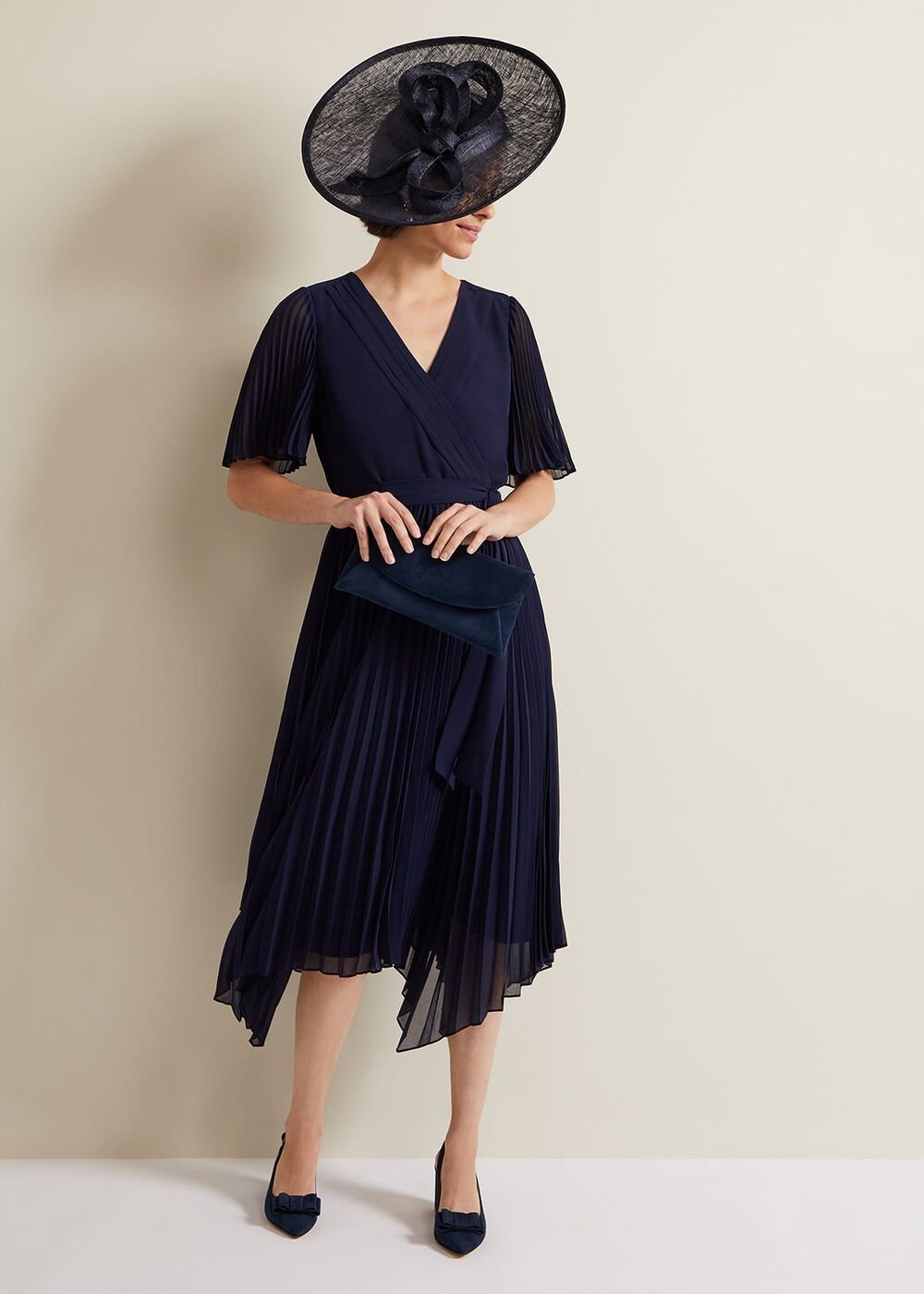 Bow Front Slingback Block Heel Shoes Navy