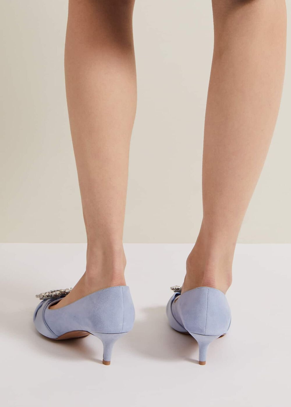 Embellished Kitten Heel Shoes Pale Blue