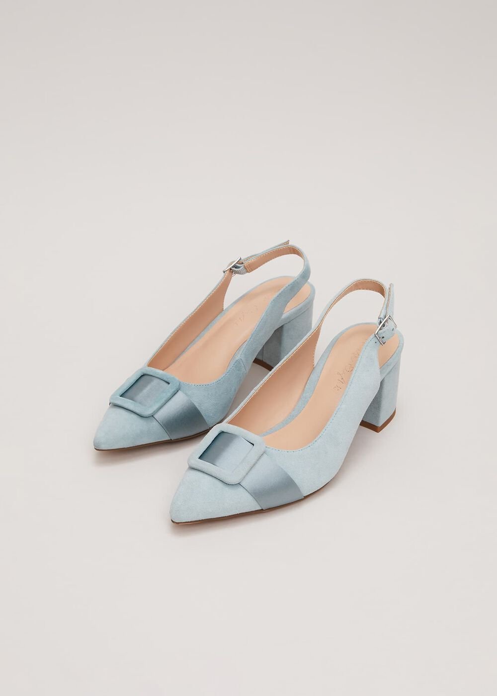 Suede Buckle Block Heel Shoe Light Green