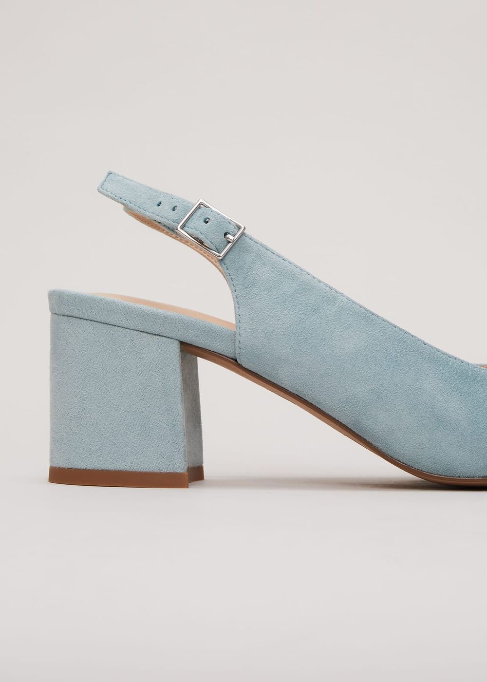 Suede Buckle Block Heel Shoe Light Green