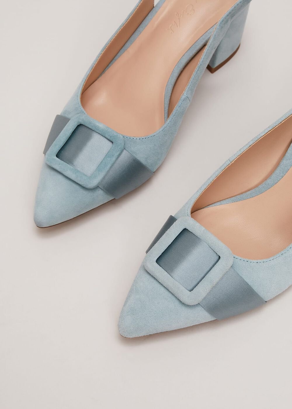 Suede Buckle Block Heel Shoe Light Green