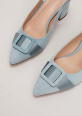 Suede Buckle Block Heel Shoe Light Green