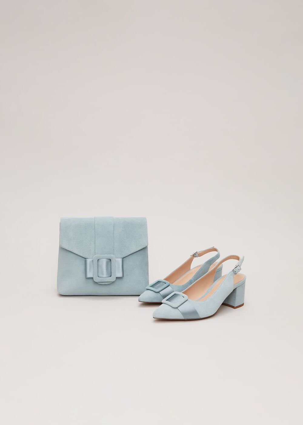 Suede Buckle Block Heel Shoe Light Green