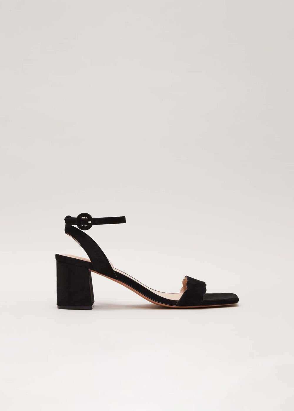Suede Scallop Block Heel Black