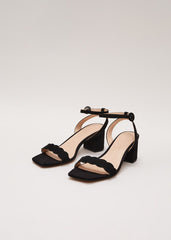Suede Scallop Block Heel Black