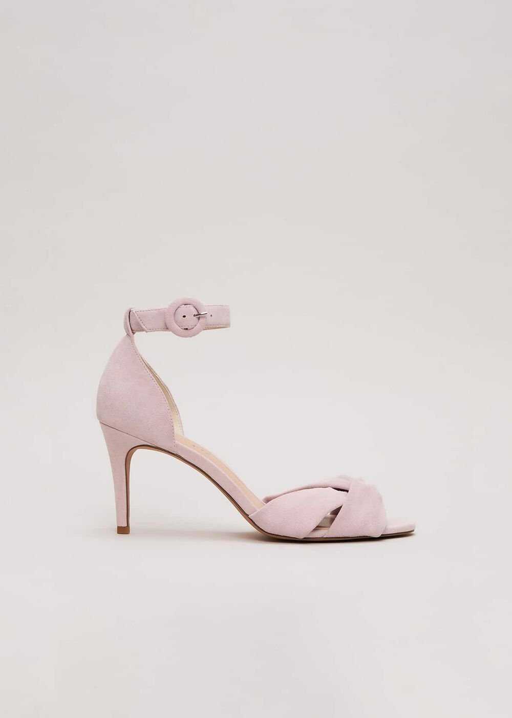 Suede Twist Ankle Strap Heeled Shoes Pale Pink