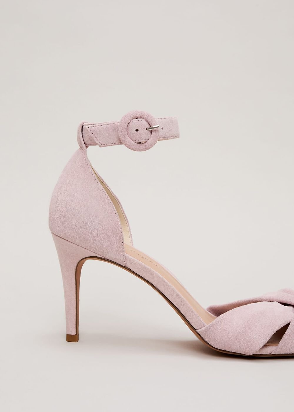 Suede Twist Ankle Strap Heeled Shoes Pale Pink