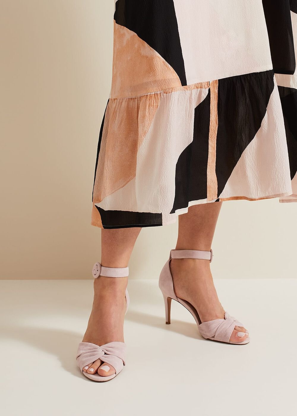 Suede Twist Ankle Strap Heeled Shoes Pale Pink