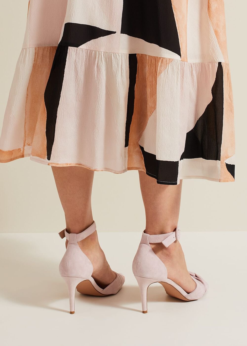 Suede Twist Ankle Strap Heeled Shoes Pale Pink