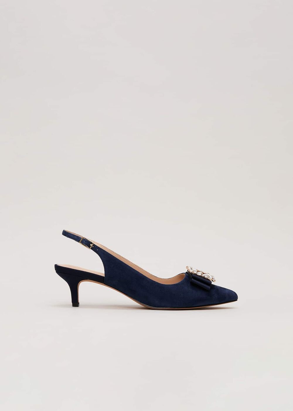 Suede Embellished Kitten Heel Navy