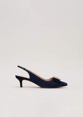 Suede Embellished Kitten Heel Navy