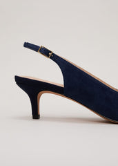 Suede Embellished Kitten Heel Navy