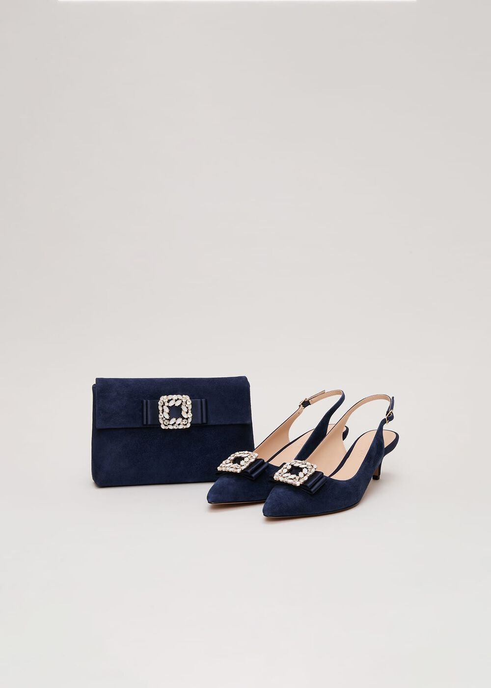 Suede Embellished Kitten Heel Navy
