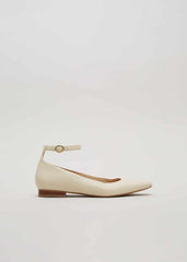 Leather Almond Toe Ankle Strap Ballerina Neutral