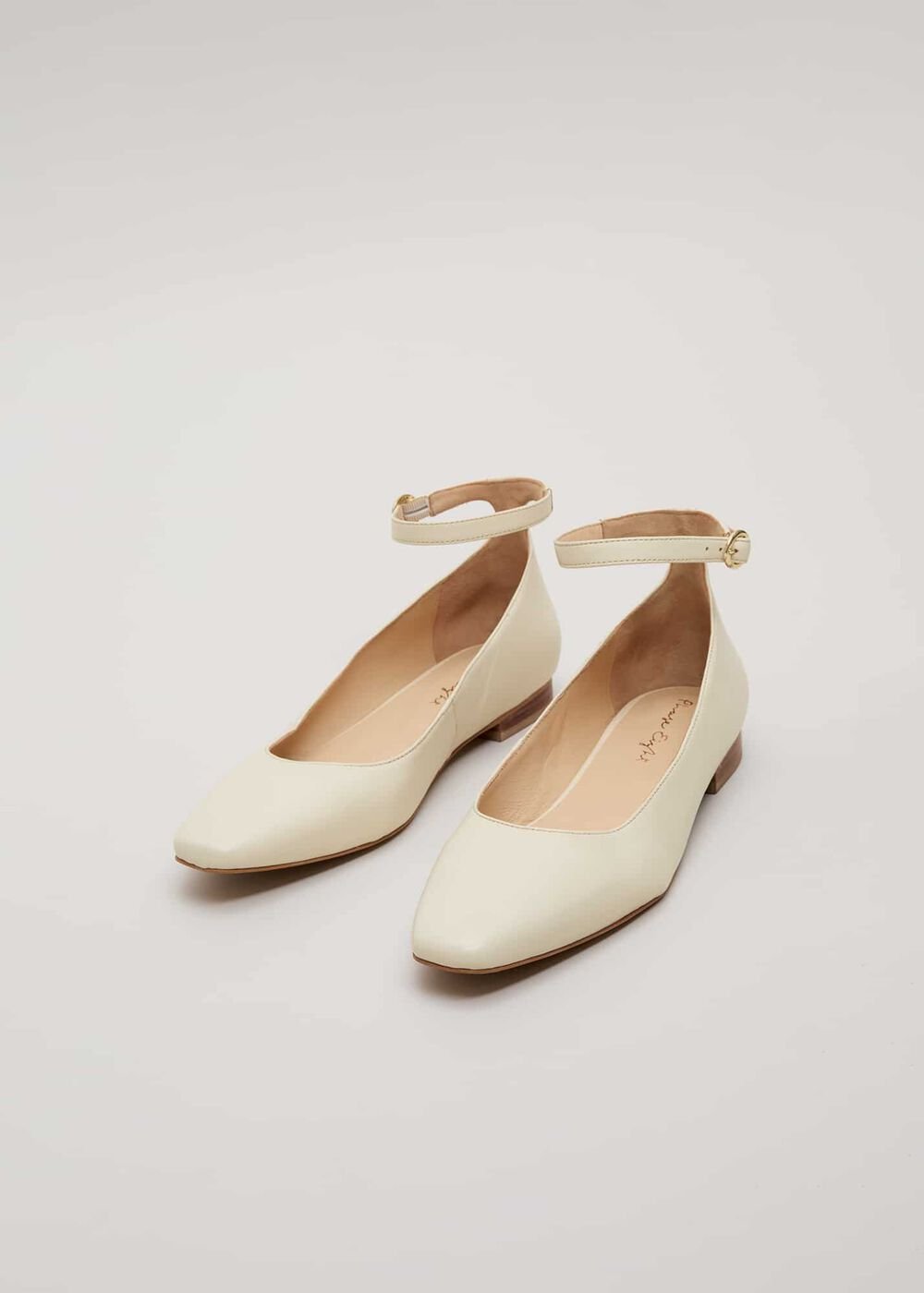 Leather Almond Toe Ankle Strap Ballerina Neutral