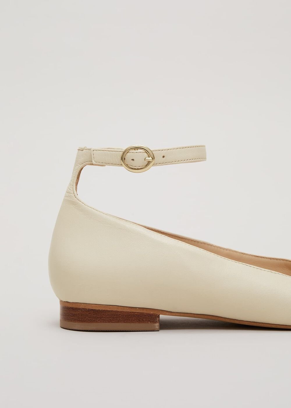 Leather Almond Toe Ankle Strap Ballerina Neutral