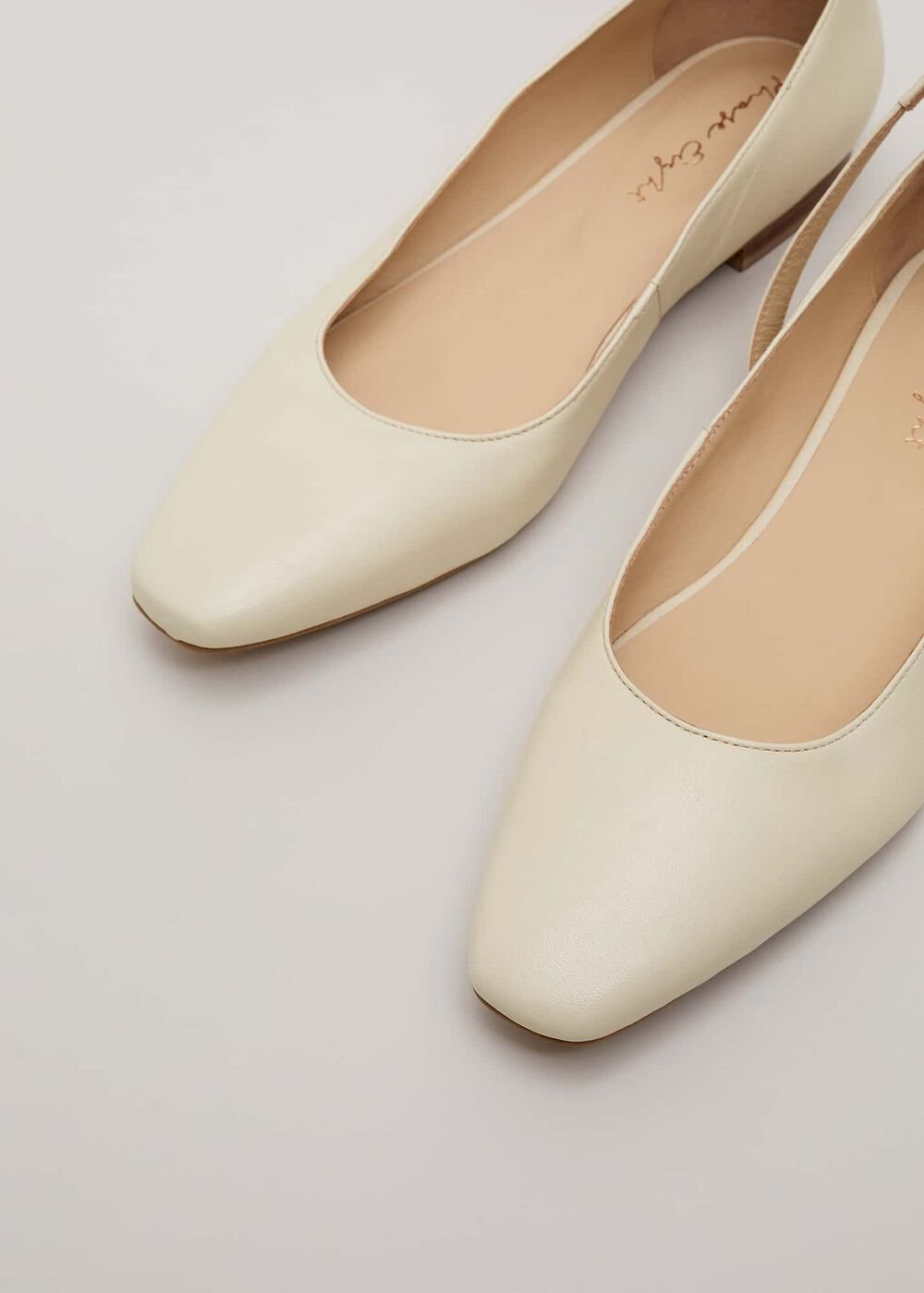 Leather Almond Toe Ankle Strap Ballerina Neutral