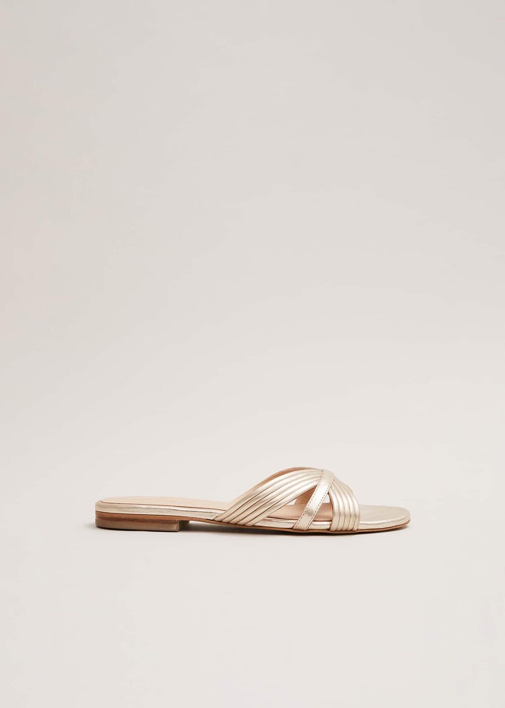 Leather Flat Slider Sandal Gold