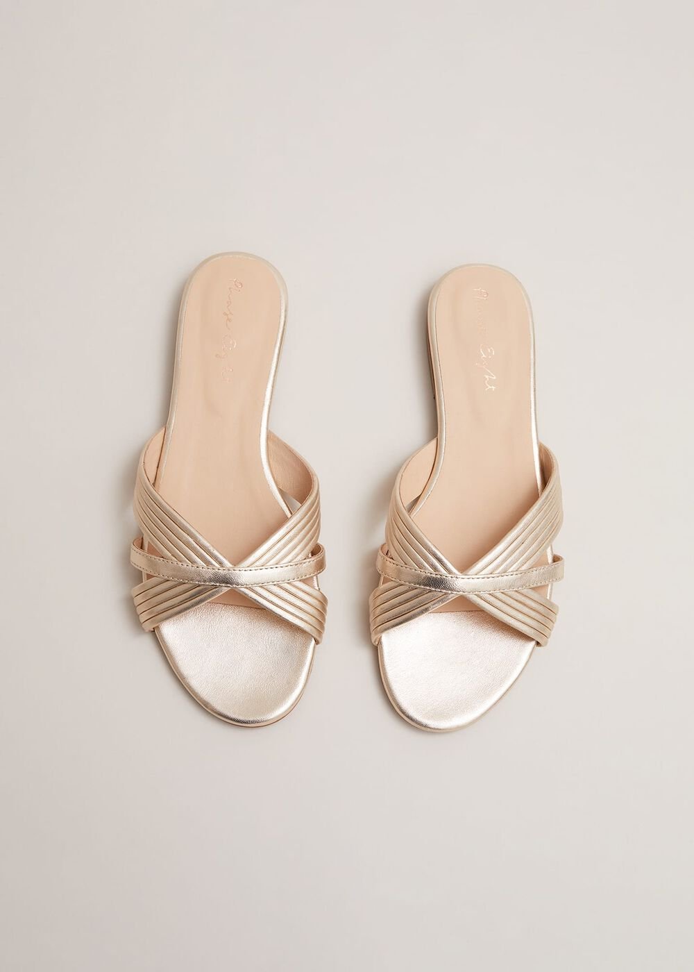 Leather Flat Slider Sandal Gold