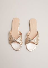 Leather Flat Slider Sandal Gold