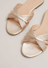 Leather Flat Slider Sandal Gold