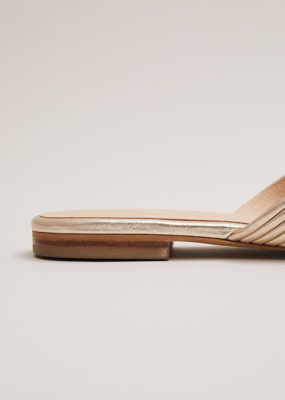 Leather Flat Slider Sandal Gold