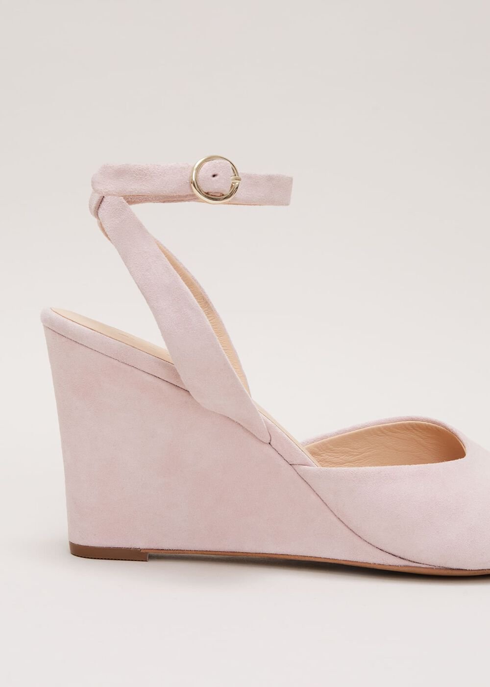 Ankle Strap Peep Toe Wedge Pale Pink