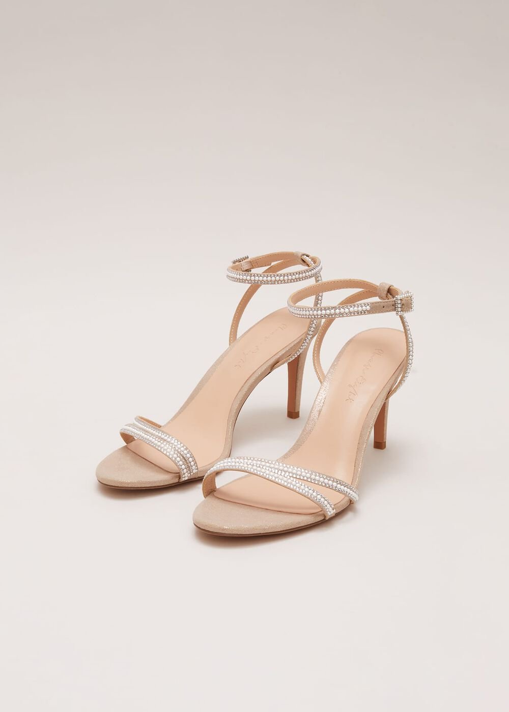 Pearl Embellished Barely There Sandal Metallic