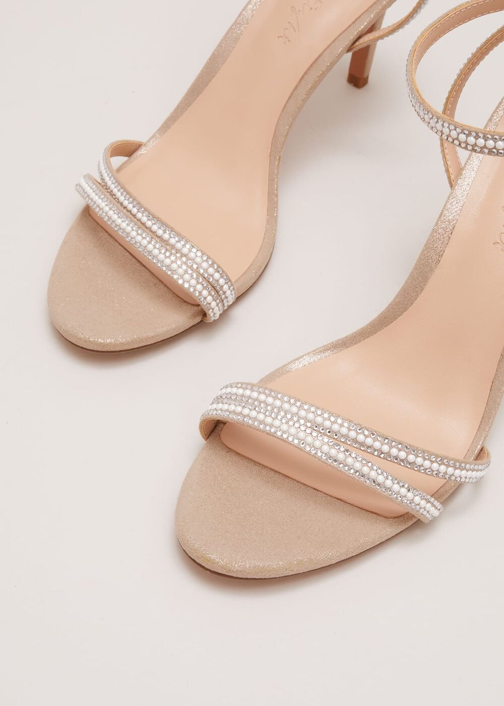 Pearl Embellished Barely There Sandal Metallic