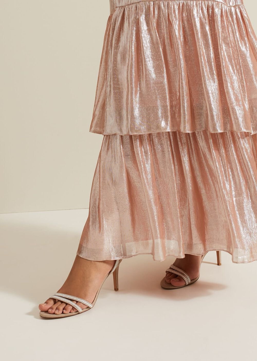 Pearl Embellished Barely There Sandal Metallic