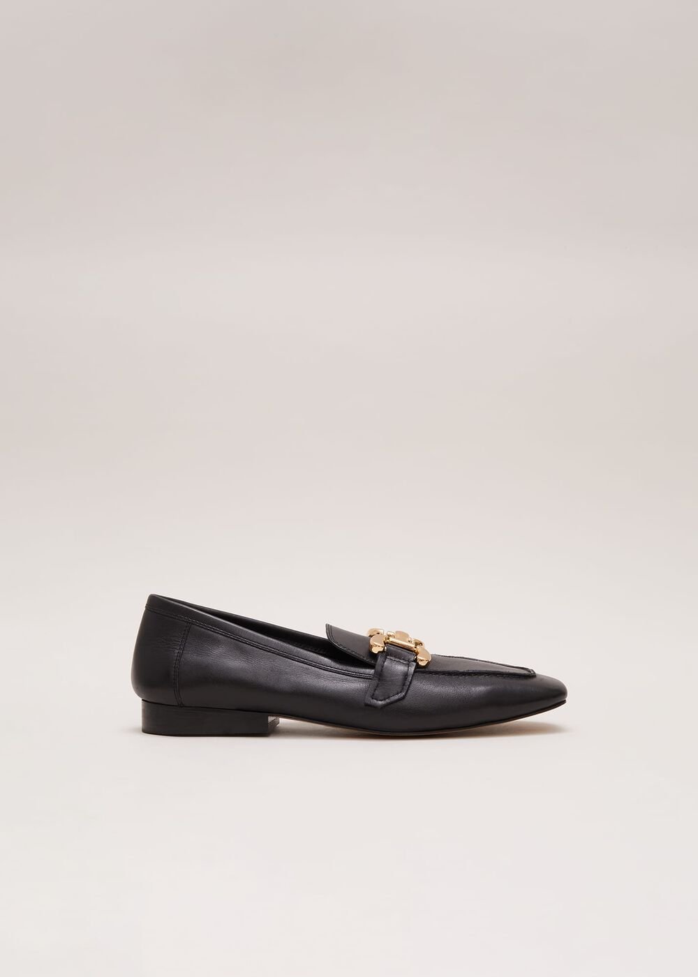 Black Leather Flat Loafers Black