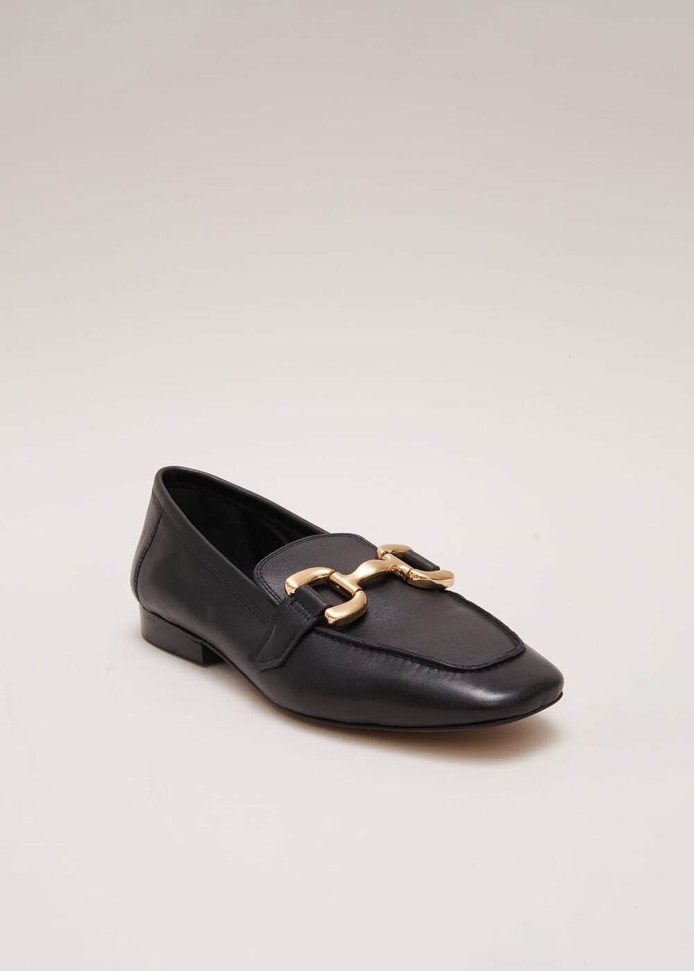 Black Leather Flat Loafers Black