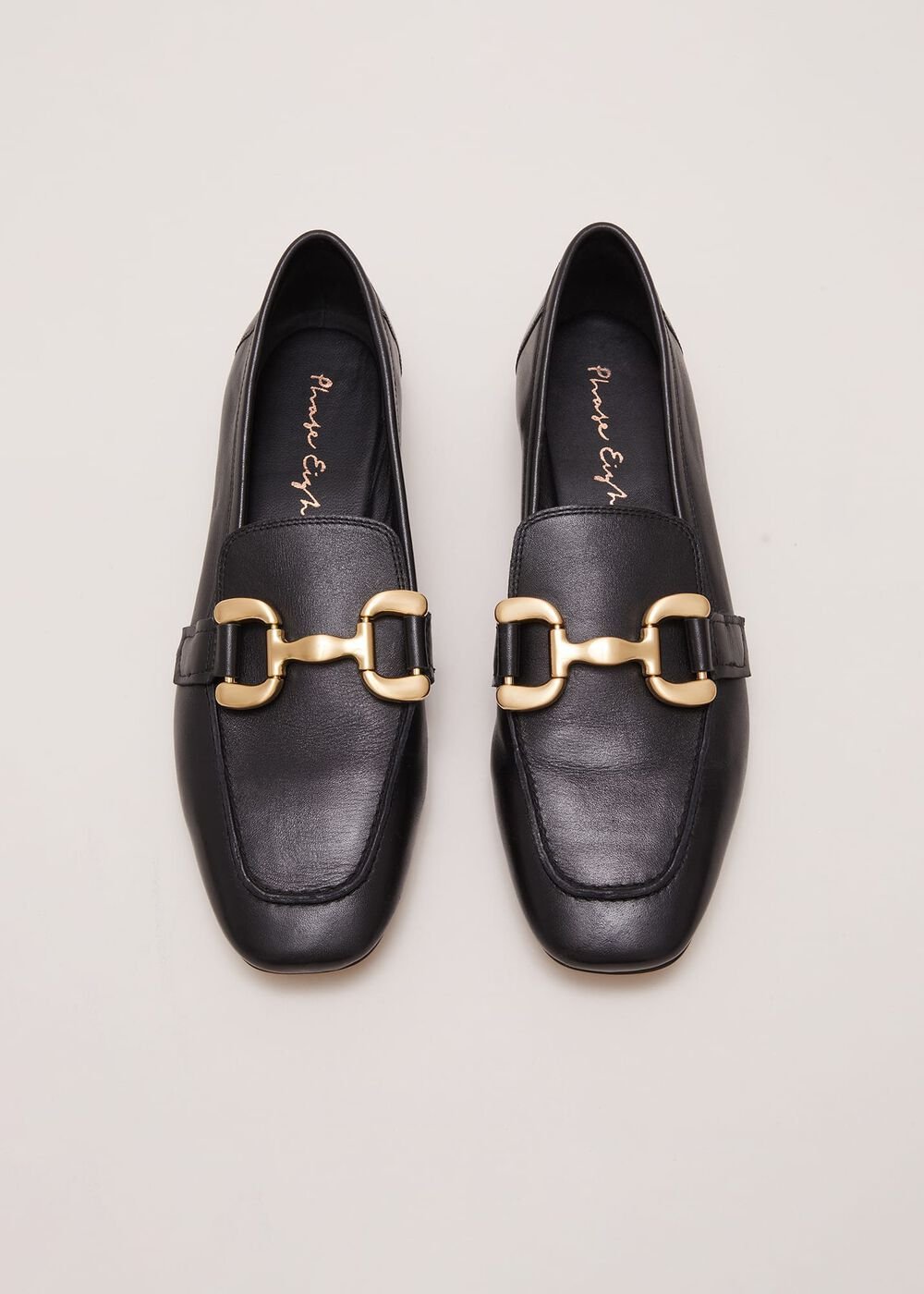 Black Leather Flat Loafers Black