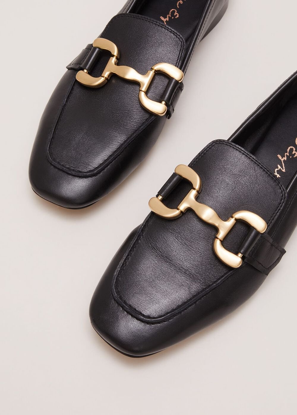 Black Leather Flat Loafers Black